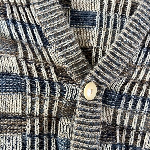 Vtg Y2K 2000s Gray Checkered Cardigan Men's M Preppy Grunge Punk - Picture 2 of 7